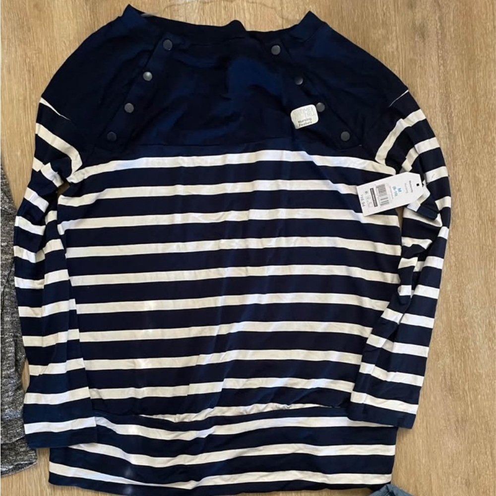 Navy and White Striped Maternity Shirt